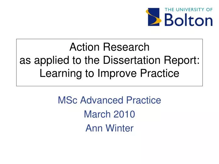 action research as applied to the dissertation report learning to improve practice