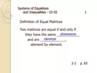 Systems of Equations and Inequalities - Ch 02 1