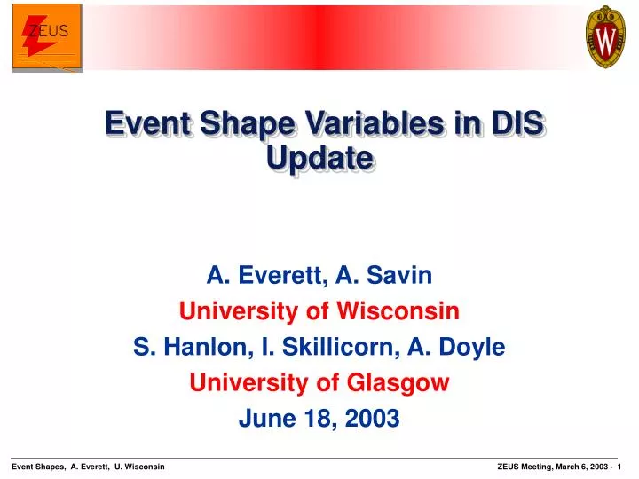 event shape variables in dis update