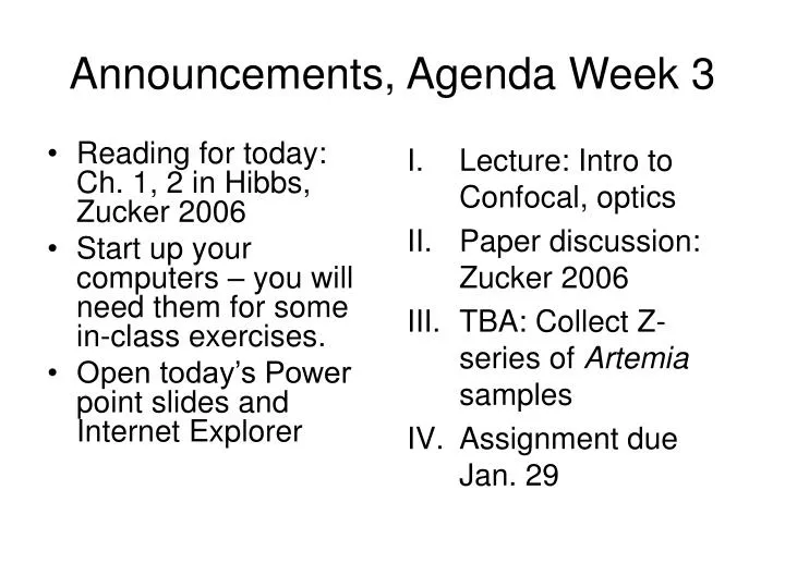 announcements agenda week 3