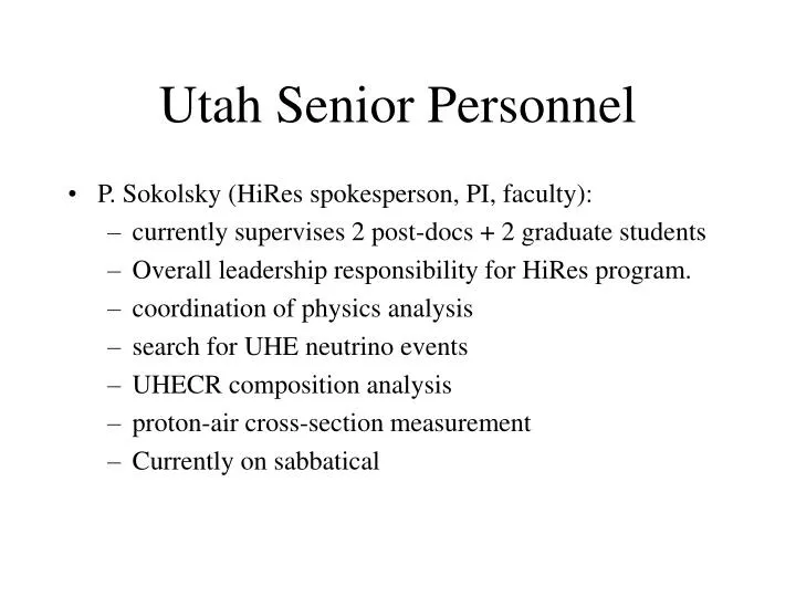 utah senior personnel