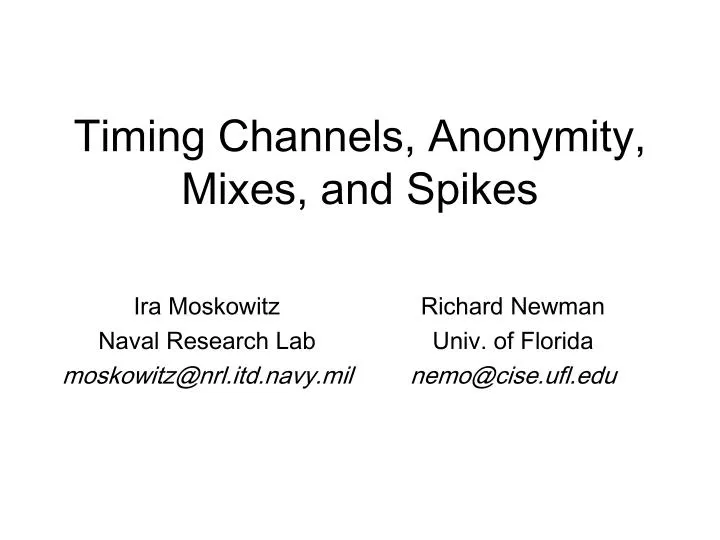timing channels anonymity mixes and spikes
