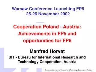 Warsaw Conference Launching FP6 25-26 November 2002