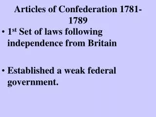 Articles of Confederation 1781-1789