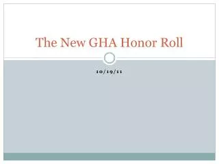 The New GHA Honor Roll