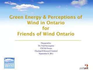 Green Energy &amp; Perceptions of Wind in Ontario for Friends of Wind Ontario
