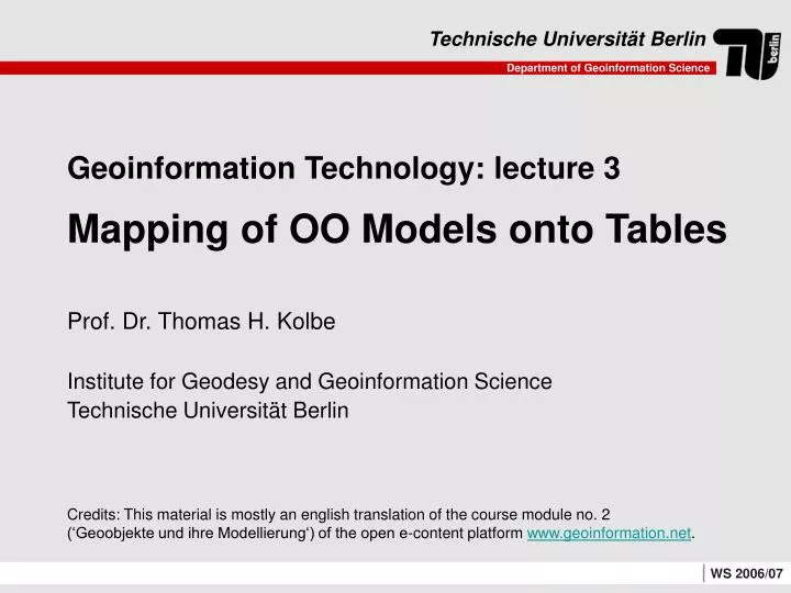 geoinformation technology lecture 3 mapping of oo models onto tables