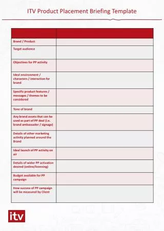 itv product placement briefing template