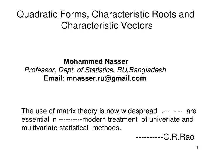 quadratic forms characteristic roots and characteristic vectors