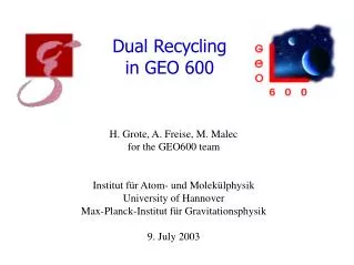 Dual Recycling in GEO 600