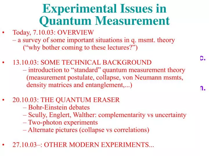 experimental issues in quantum measurement