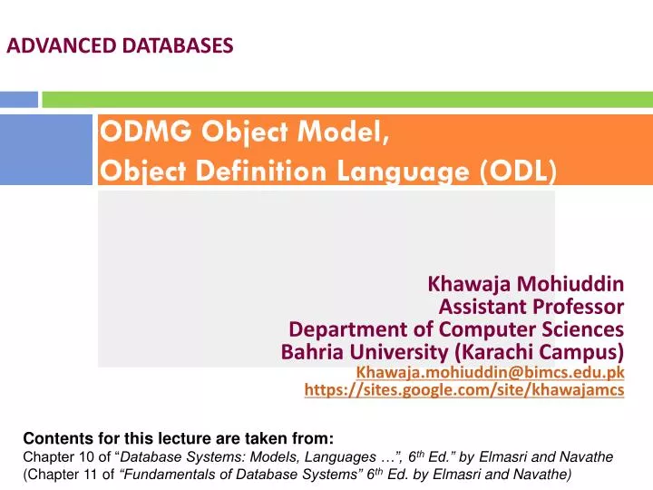 odmg object model object definition language odl