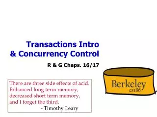 Transactions Intro &amp; Concurrency Control