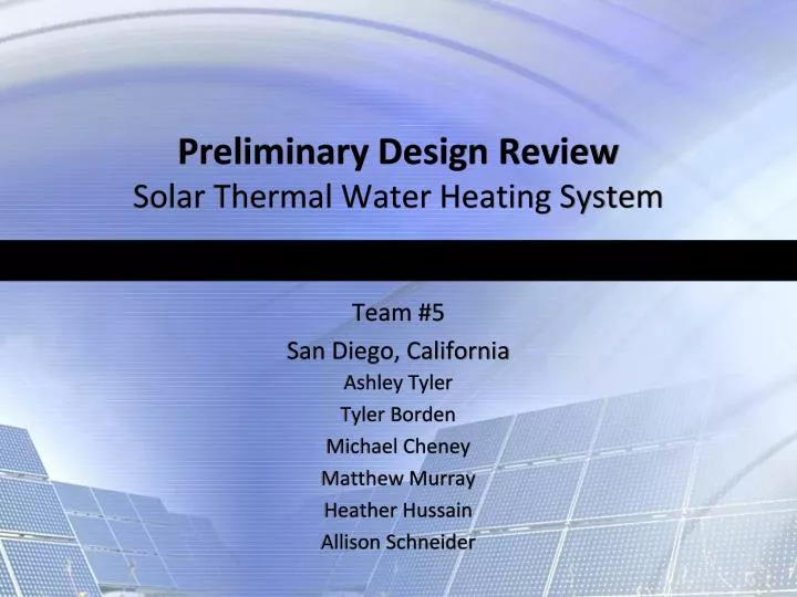 preliminary design review solar thermal water heating system