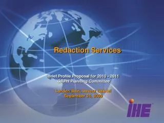 Brief Profile Proposal for 2010 - 2011 QRPH Planning Committee Landen Bain, Davera Gabriel
