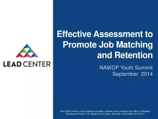 Effective Assessment to Promote Job Matching and Retention