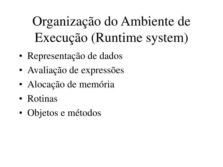 organiza o do ambiente de execu o runtime system
