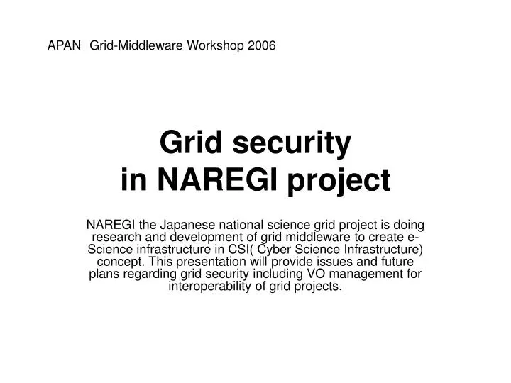 grid security in naregi project