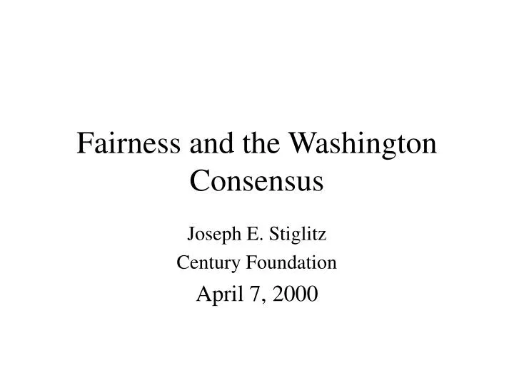 fairness and the washington consensus