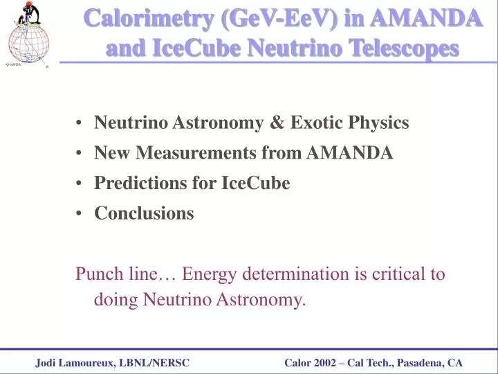 calorimetry gev eev in amanda and icecube neutrino telescopes