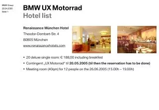 BMW UX Motorrad Hotel list