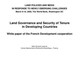 LAND POLICIES AND MDGS IN RESPONSE TO NEWLY EMERGING CHALLENGES