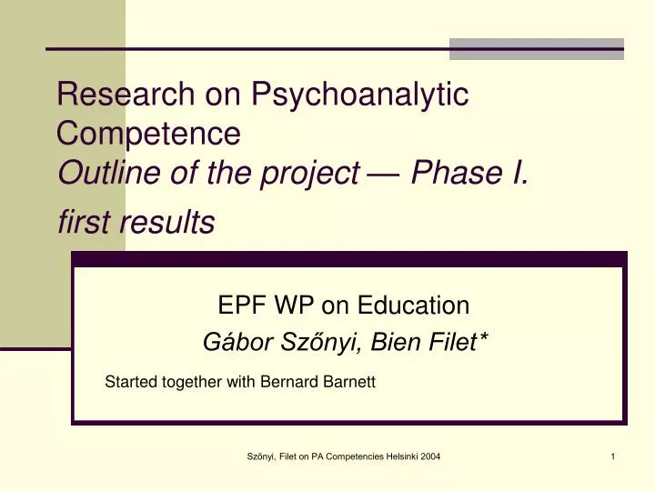 research on psychoanalytic competence outline of the project phase i first results