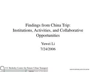 Findings from China Trip: Institutions, Activities, and Collaborative Opportunities