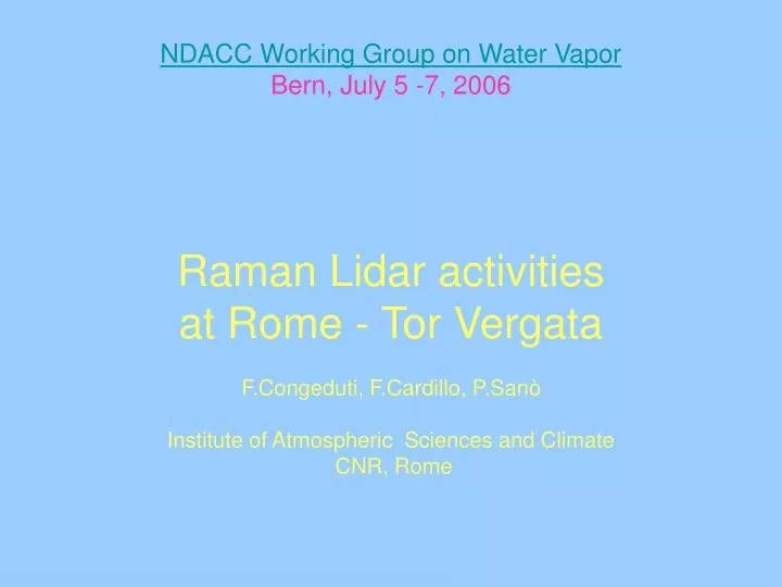 ndacc working group on water vapor bern july 5 7 2006