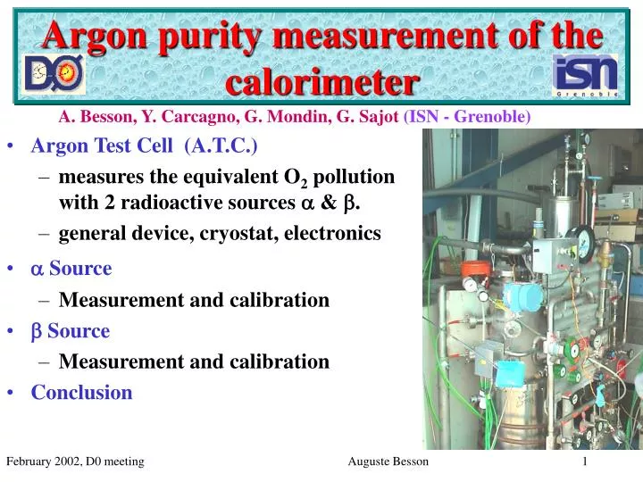 argon purity measurement of the calorimeter