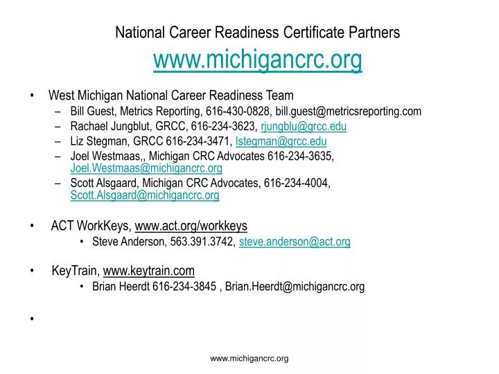 national career readiness certificate partners www michigancrc org