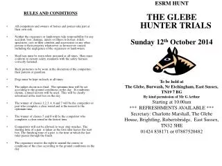 ESRM HUNT THE GLEBE HUNTER TRIALS Sunday 12 th October 2014