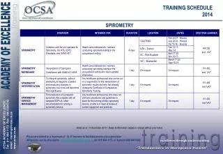 TRAINING SCHEDULE 2014