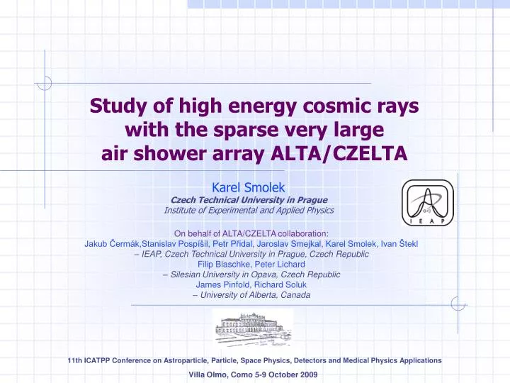 study of high energy cosmic rays with the sparse very large air shower array alta czelta