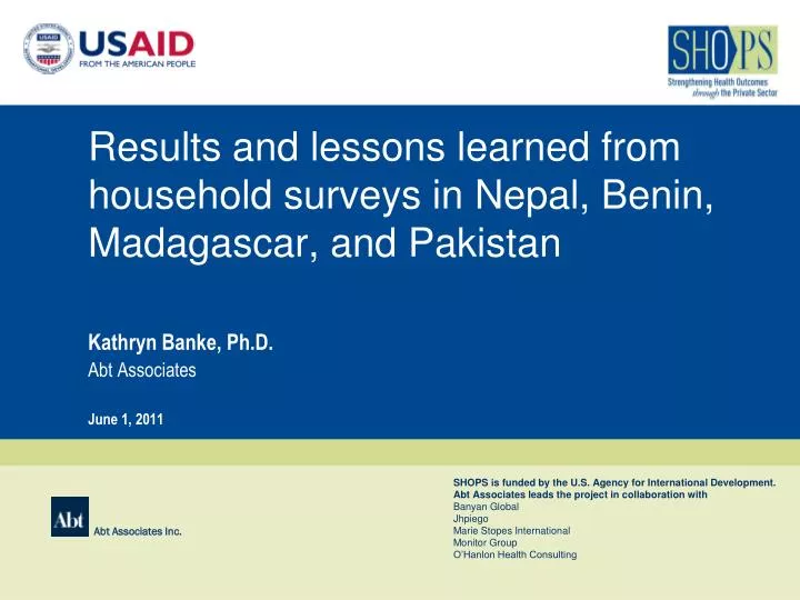 results and lessons learned from household surveys in nepal benin madagascar and pakistan