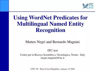 Using WordNet Predicates for Multilingual Named Entity Recognition