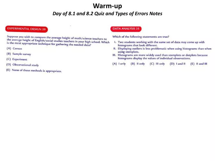 warm up day of 8 1 and 8 2 quiz and types of errors notes