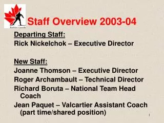 Staff Overview 2003-04