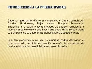 introducci n a la productividad