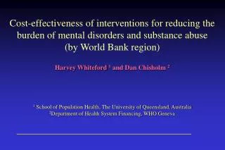 Disease Burden of Mental Disorders (World Health Report, 2001)