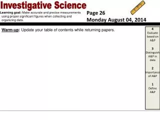 Warm-up : Update your table of contents while returning papers.