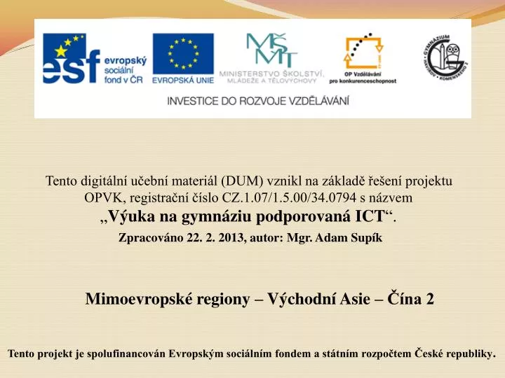 mimoevropsk regiony v chodn asie na 2