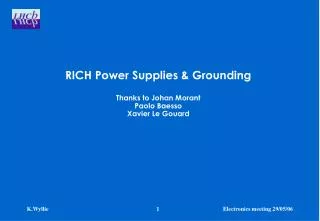 RICH Power Supplies &amp; Grounding Thanks to Johan Morant Paolo Baesso Xavier Le Gouard