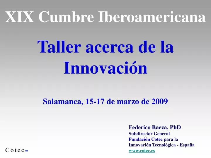 xix cumbre iberoamericana taller acerca de la innovaci n