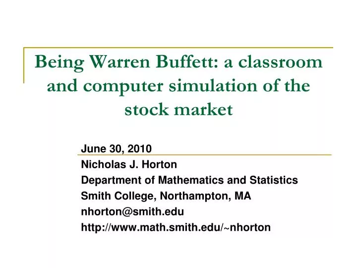 being warren buffett a classroom and computer simulation of the stock market