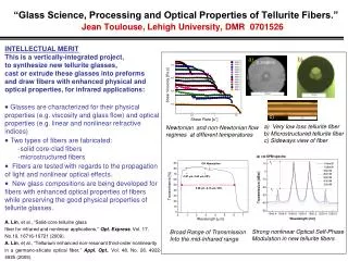 INTELLECTUAL MERIT This is a vertically-integrated project, to synthesize new tellurite glasses,