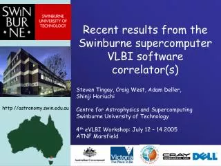 Recent results from the Swinburne supercomputer VLBI software correlator(s)