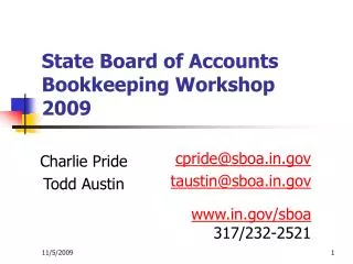State Board of Accounts Bookkeeping Workshop 2009