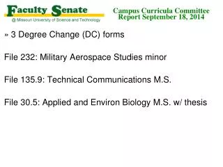 Campus Curricula Committee Report September 18, 2014