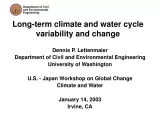Long-term climate and water cycle variability and change